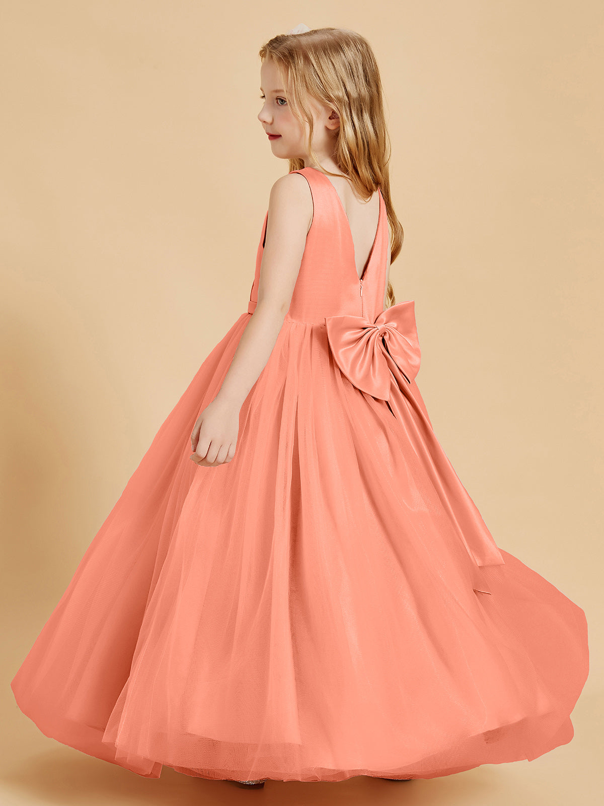Tulle Junior Bridesmaid Dresses Satin Top Glamourous Bowknot Sunset